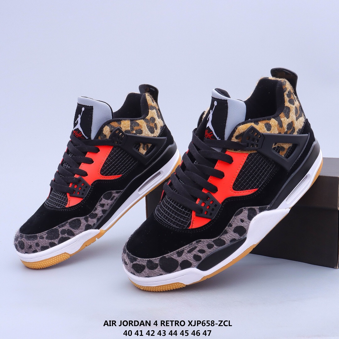 Cheetah Print Jordan 4 Black Yellow Red Shoes - Click Image to Close